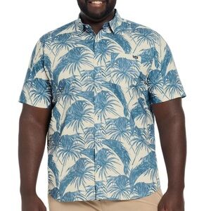 Hurley Men’s Tropical Print Button Up Shirt Blue Resort Wear Cruise Size Medium